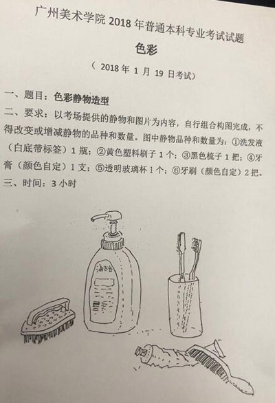 2018年广州美术学院美术校考考题(重庆考点)_